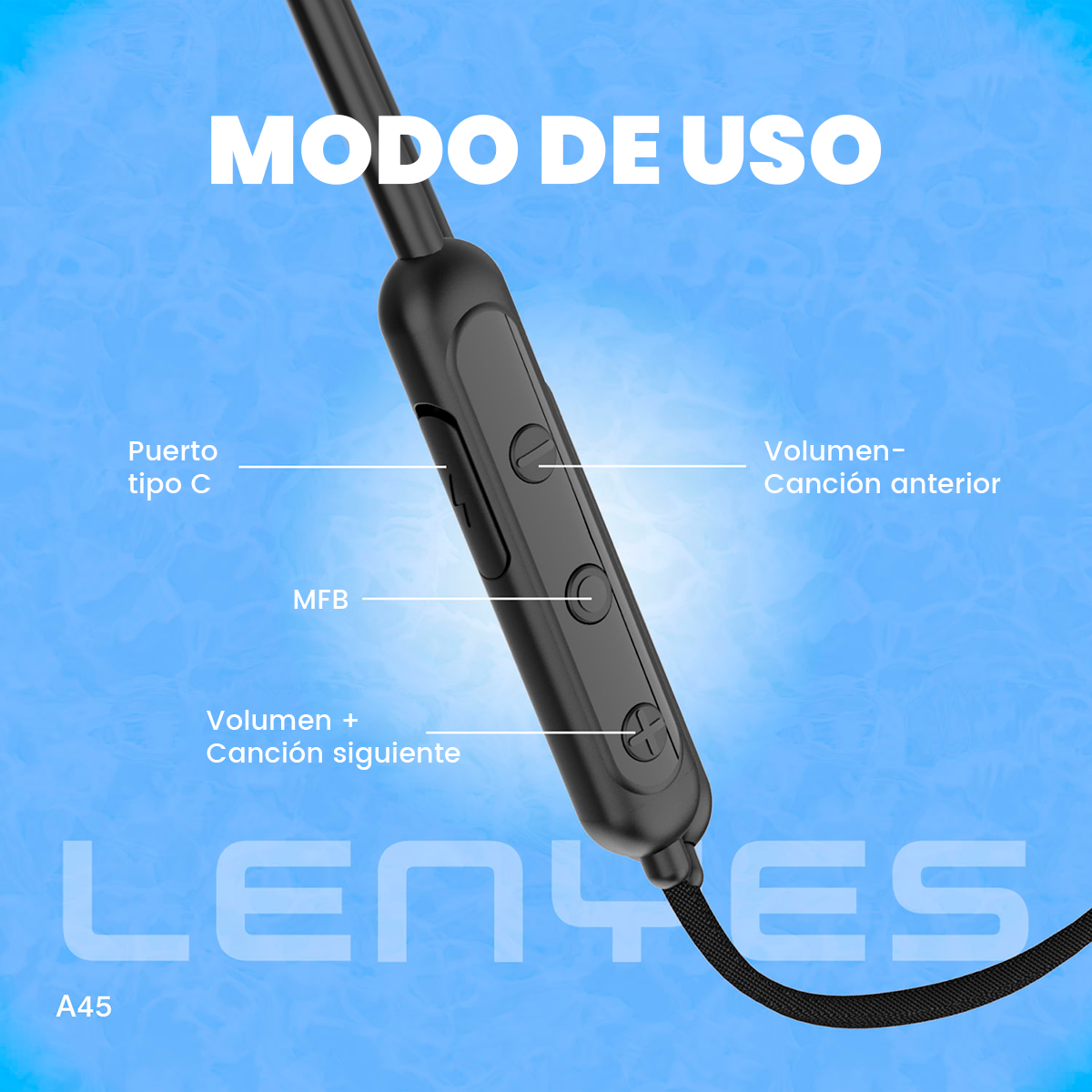 Audífono Bluetooth A45 Neck HeadPhone 2EN1 conector bluetooth