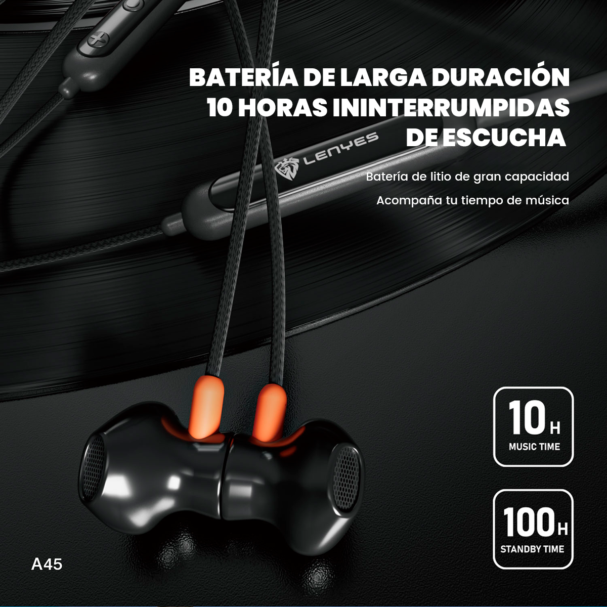 Audífono Bluetooth A45 Neck HeadPhone 2EN1 conector bluetooth