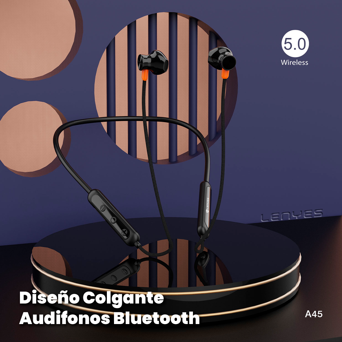 Audífono Bluetooth A45 Neck HeadPhone 2EN1 conector bluetooth