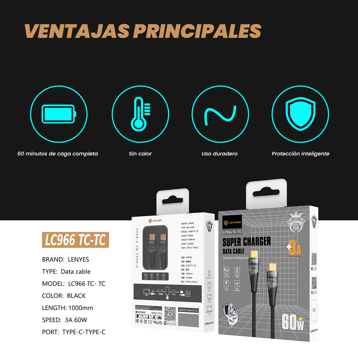 Cargador de Pared Lenyes Enchufe LCH216 Carga Rápida 20W 01 Puerto USB 01  Puerto Tipo C + Cable Tipo C a tipo C – LENYES PERÚ – Tecnología a tu medida